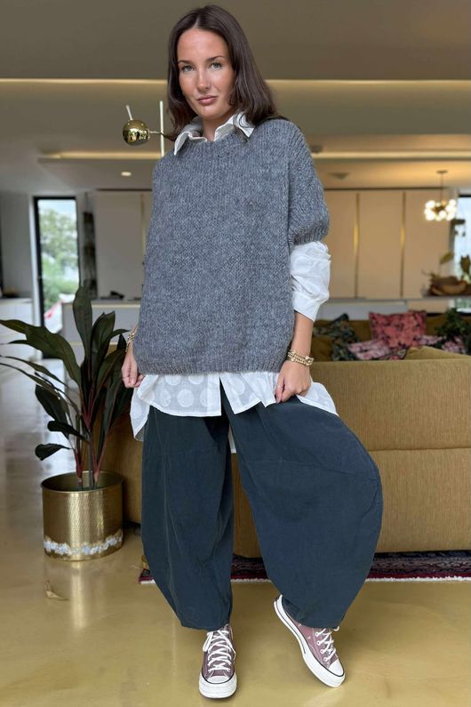 Made in Italy Big Softie Cap Sleeve Knit Top Slate 